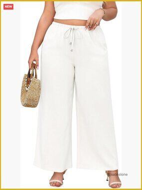 Plus Size Linen Wide Leg Palazzo Pants Summer Boho Beach Travel
